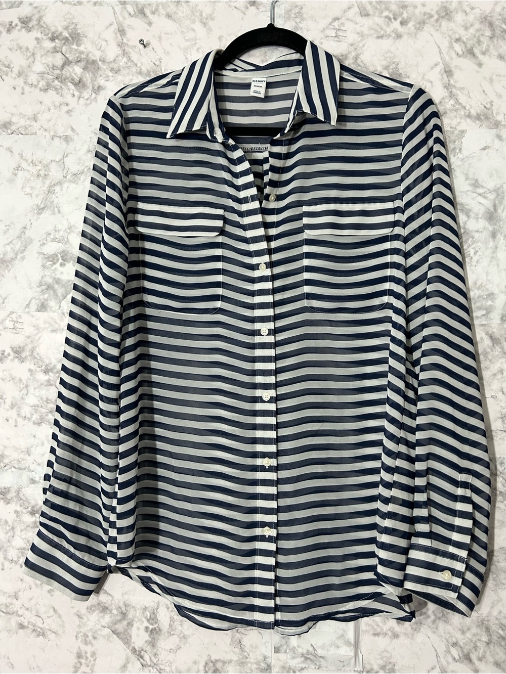 Old Navy Navy and White Striped Top Sz M EUC
